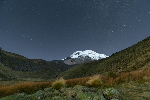 Chimborazo nevado bajo cielo estrellado nocturno