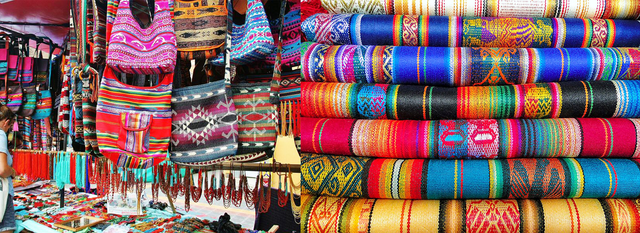 Artesanía textil tradicional ecuatoriana en mercado local